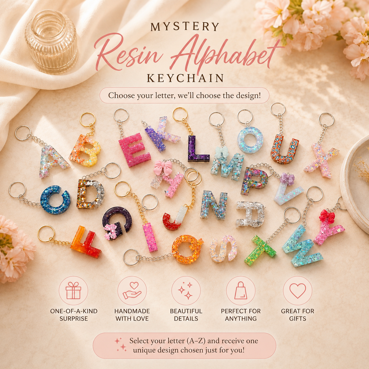 resin alphabet keychains
