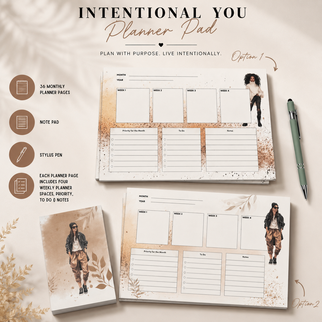 Intentional You Planner Set – Undated Tear-Off Sheets with Pen and Note pad