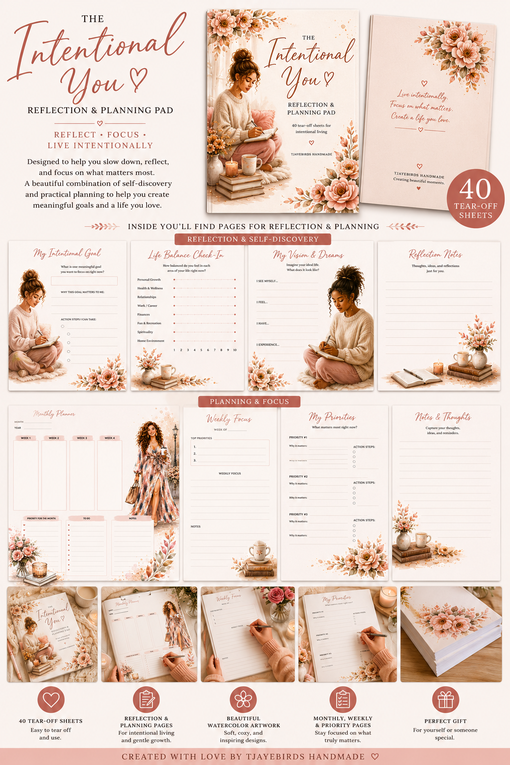 Rose Reflection & Planning Pad – Floral Weekly & Monthly